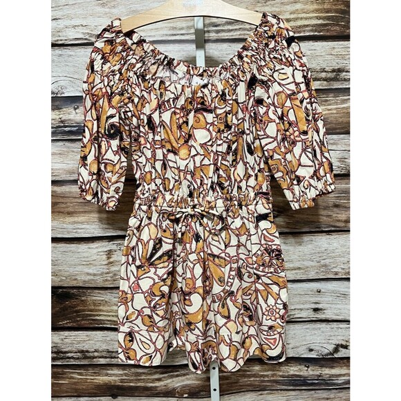 ALC  Smocked Mini Dress Size 4 New Pink Orange Cream - Picture 1 of 12